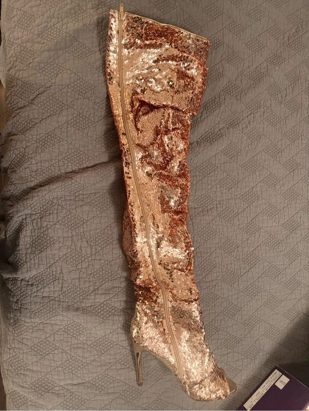 Rose Gold Sequin Knee-High Stiletto Boot
